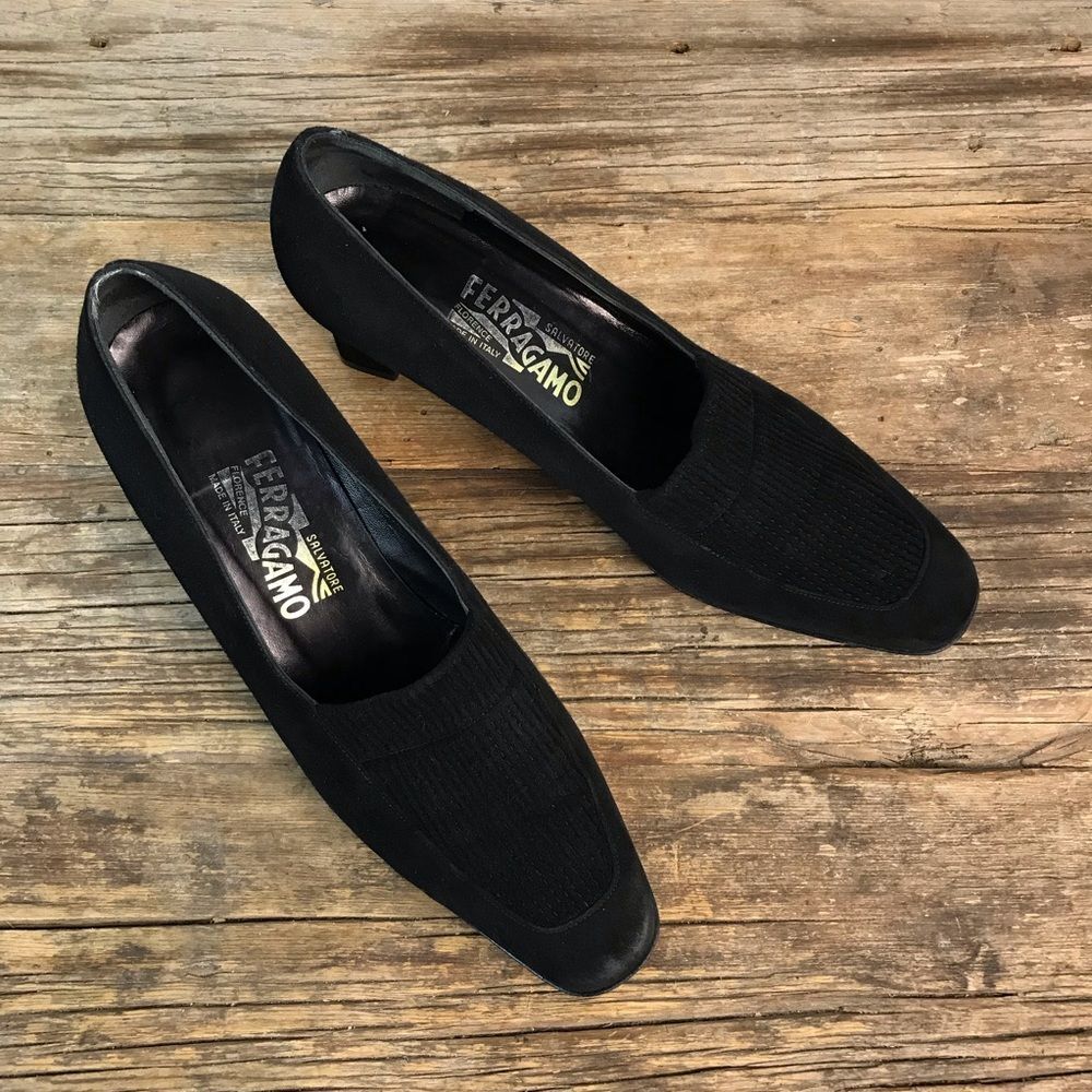 Salvatore Ferragamo Black Suede Heels 10B